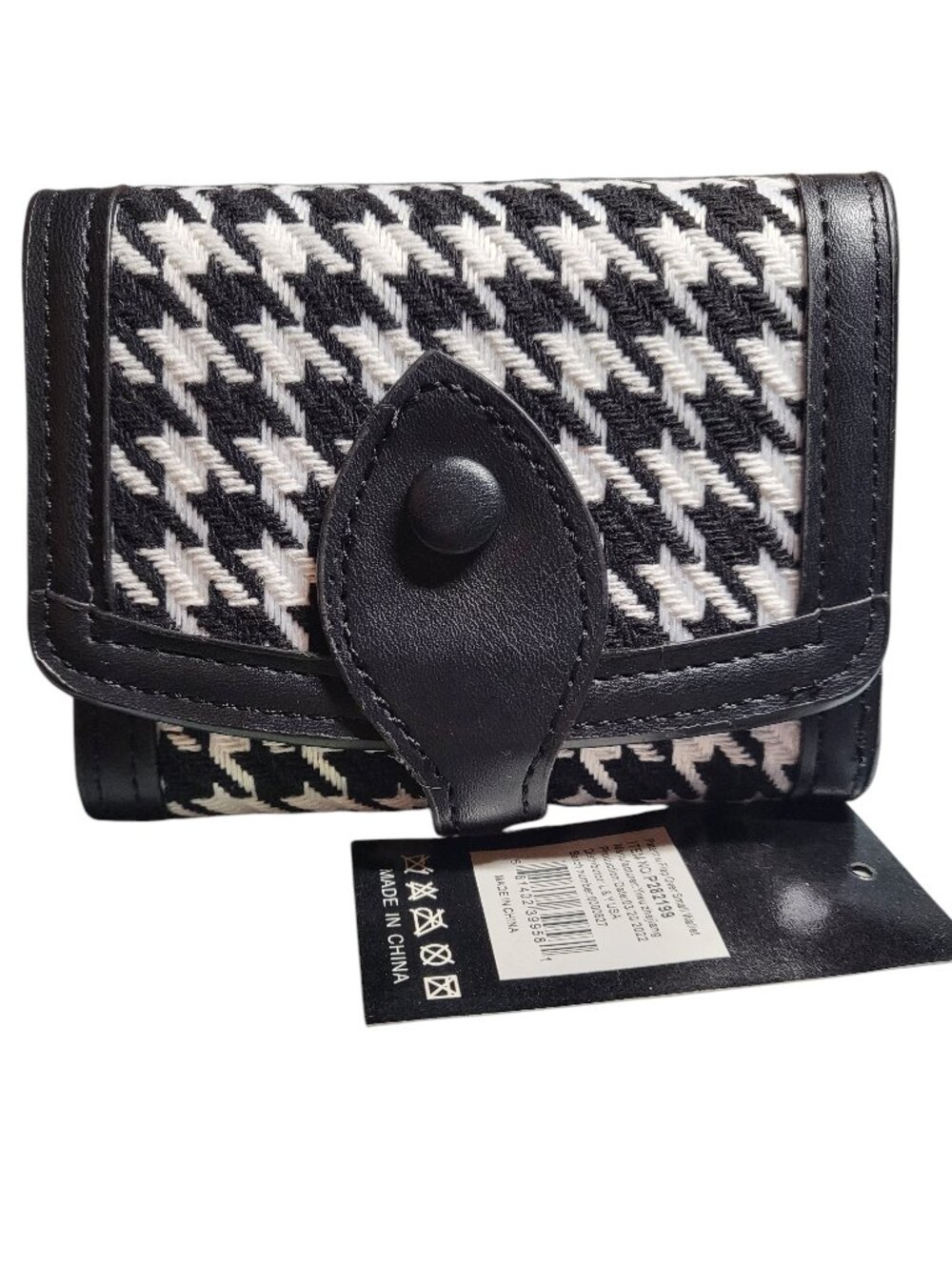 Black Houndstooth Pattern Faux Leather Wallet